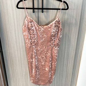 Guess GORGEOUS Velvet Blush Pink Dress with Lace-up Details - Size Large
